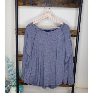 Tommy Hilfiger Sport navy stripe long sleeve pullover raglan shirt size L